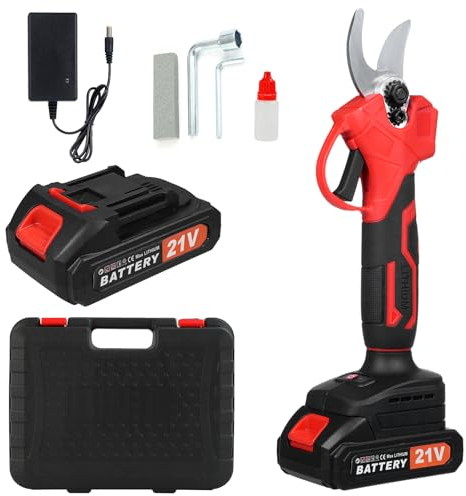 Mulcort Elektrische Gartenschere, 300 W, bürstenloser Akku-Hochentaster für die Gartenarbeit, 30 mm Schnittdurchmesser mit 2 Stück 1500 mAh*5 wiederaufladbaren Batterien, bürstenloser Motor