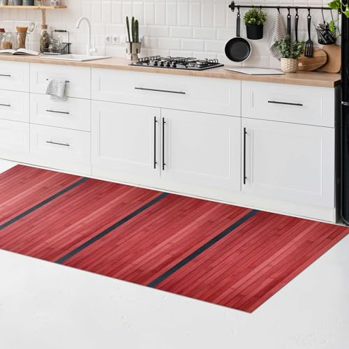 CosìCasa Badematte Holz & Bambus Badematte mit Anti-Rutsch Rückendeckung, Feuchtigkeitsresistenter Bambus Läufer & Bambusmatte für Bad, & Küche, Rot/Schwarz, 50x100