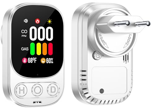 Gedsffati Rilevatore di Gas e Monossido di Carbonio con Spina per Casa, Allarme di CO, Rivelatore di Gas Combustibile per Gas Naturale LPG Metano Propano Butano, Bianco, HD08-G