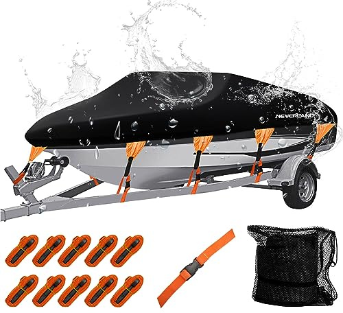 Neverland Cubierta para Barco, Impermeable, Resistente, Lona de poliéster de Grado Marino, Cubierta remolcable para lancha en Forma de V, Casco en V y Tri-Hull, Estilo Profesional, Longitud de lancha