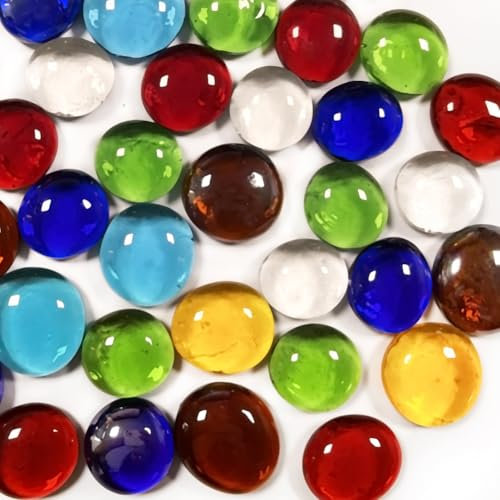 Amocytec 0,5 kg di biglie di vetro piatte, riempitivi per vasi di pietre preziose colorate, perline decorative in vetro ciottoli floreali per acquario, rocce per vasi, tavolo, decorazione per acquario