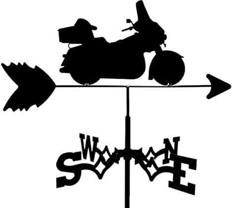 Wetterfahne aus Metall mit Flugzeug-Motorrad-Ornament, Wetterfahne, Gartenpfahl, Eisen-Wetterfahne, Edelstahl, Windrichtungsanzeige, Garten, Hofdach (Stil 4)
