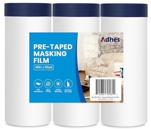 ADHES Abdeckfolie Mit Klebeband, Maler Abdeckfolie 1200mm X 27m, 3 Rollen | blau Abdeckfolie Klebeband mit Folie Zum Schutz von Autos Wänden Staub und Spritzschutz