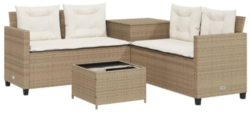 vidaXL Trädgårdssoffa med bord och dynor L-formad beige konstrotting, utesoffa, trädgårdsmöbler, konstrotting trädgårdssoffa, trädgårdssittplatser