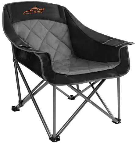 FAIR WIND Oversized Padded Camping Chair Heavy Duty Quad Fold Arm Chair Portable for Outdoor - Support 500LBS, Black