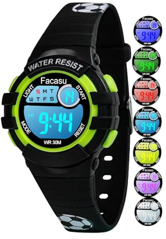 Facasu Reloj Digital Infantil Resistente al Agua, con Luces Coloridas para Deportes y Aire Libre, Cronómetro y Alarma, Regalo para Niños de 4 a 8 Años