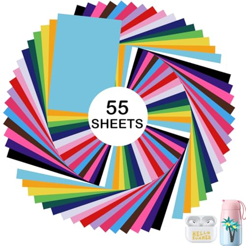 Yimomoyi 55 Stück Vinylfolie Plotter, 30×20 cm für Cricut, 16 Farben Permanent Plotterfolie Selbstklebend für Glas, Tassen, Fenster, DIY Dekoration