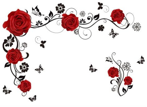 Wandaufkleber Blumen Wandaufkleber Rot Rosen Blumenranke Schmetterling Wandsticker Wandaufkleber Wohnzimmer Selbstklebend Blumen für Schlafzimmer Küche Wall Art Hochzeit Valentinstag Dekorationen