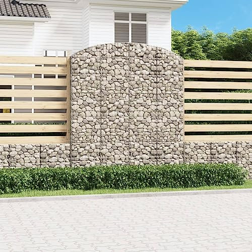 Hovothy Gabbione con arco alto, per gabbioni, recinzioni per muri da giardino, parete per gabbioni, cestino in pietra, colore argento, 200 x 30 x 240 cm, in ferro zincato
