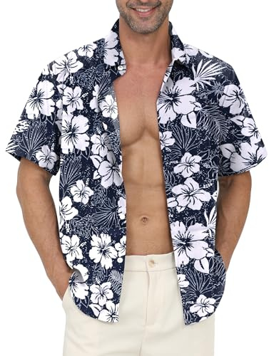 Gavliuu Hawaiiansk skjorta för män, hawaiiskjorta, blommig skjorta, tryckt, ledig, med korta ärmar, XXL