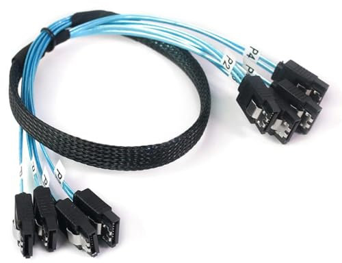 JMT SAS4.0 - Cable de extensión 4 SATA a 4 SATA 7p hembra para disco duro SATA (180°, 50 cm)