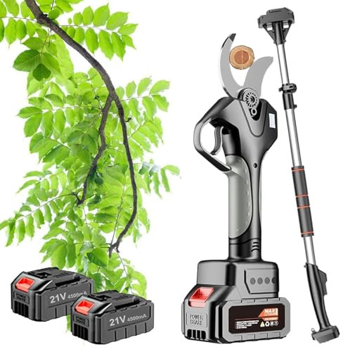 ZEEKYFOR Tijeras de Podar a Batería con Pértiga Extensible y Batería de 4500 mAh, Podadora Eléctrica Inalámbrica para Cortar Ramas de árboles Frutales y Jardinería,2 Battery