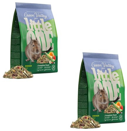 Little One Green Valley Degus | Doppelpack | 2 x 750 g | Faserfutter für Degus | Aus 60 verschiedenen Wiesengräsern und -kräutern bestehendes Heimtierfutter | Kaltgepresst