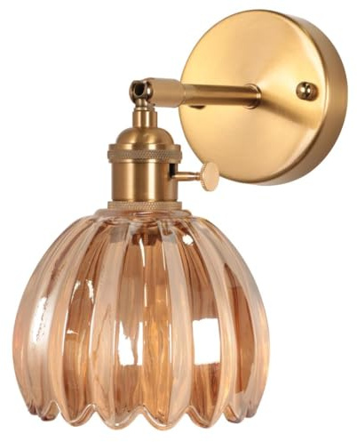 DLGLOLIN Applique Murale Intérieure avec Interrupteur, Lampe Murale en Verre Fleur Ambre Applique Salle de Bain Vintage E27 Luminaire Mural pour Chambre Salon Cuisine