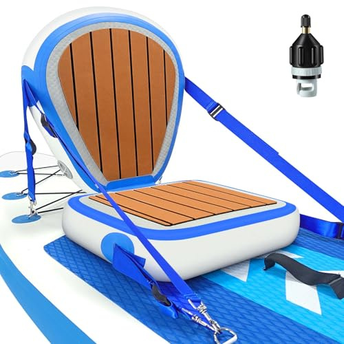 Aufblasbarer Kajaksitz mit Netzbeutel & Rückenstütze, 50x50cm Universal Dickes Sitzkissen Verstellbarer Gurt Paddle Board Sitze für Kajak SUP Board Kanufahren Drifting Rafting Angeln