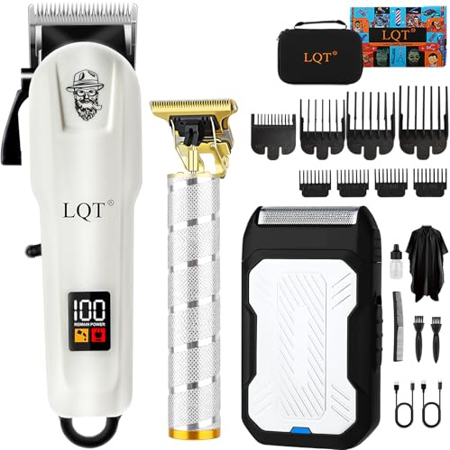 LQT Set di rasoi e tagliabarba da uomo, senza fili, professionale, con leva regolabile e grande capacità della batteria, rasoio elettrico da uomo, ideale per barbieri domestici