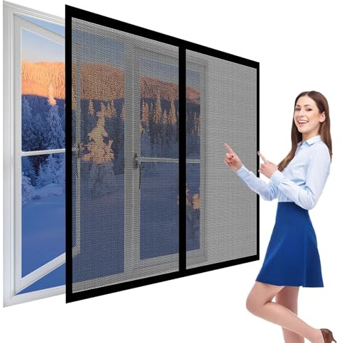 Mosquitera para Ventanas de Aluminio 145 x 184 cm sin Taladrar Marco Magnético para Mosquitera Entre Aire Fresco, Mantiene Insectos para Marco de Ventanas, Negro