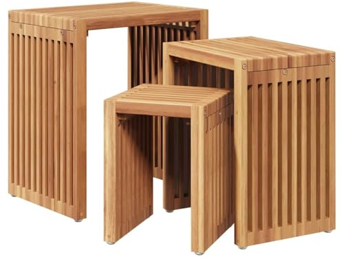 vidaXL Trädgårds Sidobord 3 pcs Brun 33 x 44,5 x 51 cm Massivt teakträ, Trädgård och terrass, hållbart teakbord, modern utemöbel, sidobord för altan