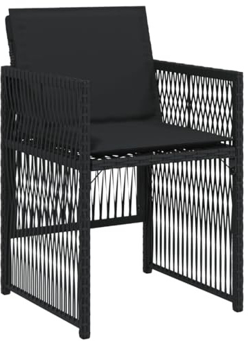 vidaXL Lot de 4 Chaises de Jardin avec Coussins, Sièges avec Dossier, Chaises à Manger, Meubles de Terrasse Patio, Noir Résine Tressée