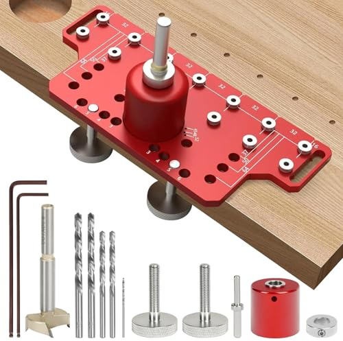 Regalstiftvorrichtung und 35 mm Scharniervorrichtung, 2-in-1 Regalstift-Bohrvorrichtung, Bohrschablone Möbelbau mit 5 mm und 1/4 Zoll Bohrern, Schrankscharniervorrichtung, Bohrlochbohrführung