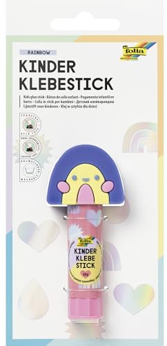 folia 2412 - Colla stick per bambini RAINBOW, 10 g, colla stick incolore con motivo arcobaleno e cappuccio 3D, senza acidi e solventi, colla per carta e cartone