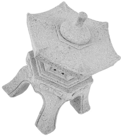 SOLUSTRE Japanese Mini Pagoda Statue Hexagonal Stone Lantern Figurine Detachable Lid for Outdoor Garden and Aquarium Terrarium Decoration Zen Garden Ornament