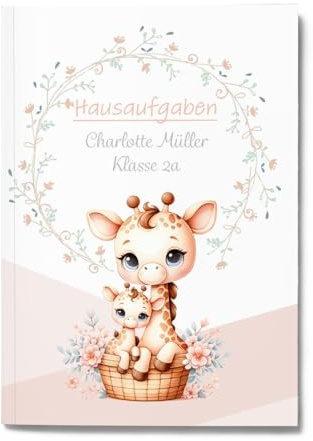 muckki.de Hausaufgabenheft Giraffe #1 DIN A5-48 Blatt mit Name und Klasse