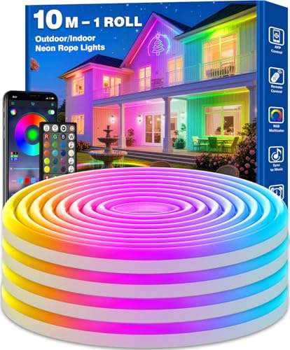 talkhigh Neon Rope Lights IP68 Waterproof, LED Strip Light for Outdoor Indoor, Flexible RGB LED Strip Lights Controlled by APP & Remote, Music Sync Gaming Strip for Game Room