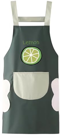 Zimoer 1PC PVC Sleeveless Apron, Lightweight & Waterproof Chef Apron for Cooking, Baking, BBQ, Grilling – Ideal Kitchen Aprons for Women & Men (Lemon dark green)