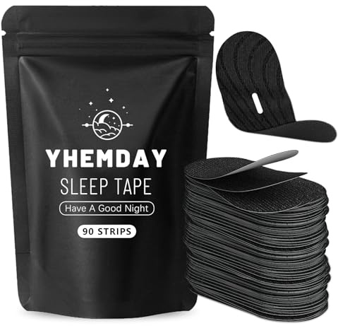 Yhemday Munband för sömn, 90 stycken antisnarkningsmunremsor, minskar snarkning och främjar näsandning, mjuk självhäftande sömnstödstejp, antisnarkningsanordning för både män och kvinnor,Svart