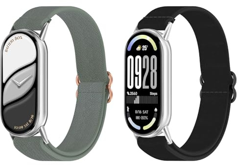 OUTPUTBT Elastiskt nylonarmband med metalladapter kompatibel med Xiaomi Smart Band 10/9/8 Ersättning Tresser Sport för Mi Band 10/9/8 för dam och herr, MiBand10/9/8, Nylon Rostfritt stål