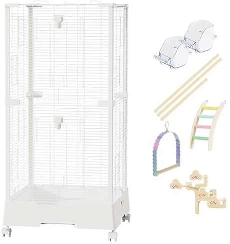 38 Zoll Vogelkäfig Wellensittich Mit Rollständer, Groß Wellensittichkäfig Mit Offenem Dach, Vogelbauer Vogelvoliere Für Papageien, Kanarienvogel(6pcs)
