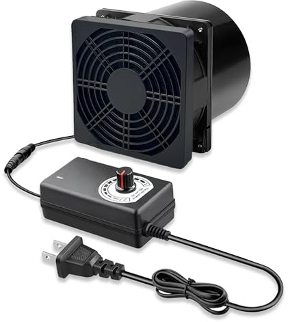 Small Air Exhaust Fume Smoke Extractor 4.72in 12V DC,Duct Fan Soldering Fan, AC 100V-240V Speed Control, with Filter Pad, for Soldering Fume 3D Laser Paint Booth DIY Enclosure