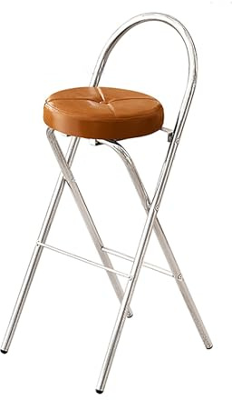 Sgabello da Bar Pieghevole Imbottito PU con Schienale, Sedia Rotonda Altezza Bancone, Sgabello Bar Colazione per Cucina Negozio Esterno Interno(Walnut,65 cm/25.6 inch)