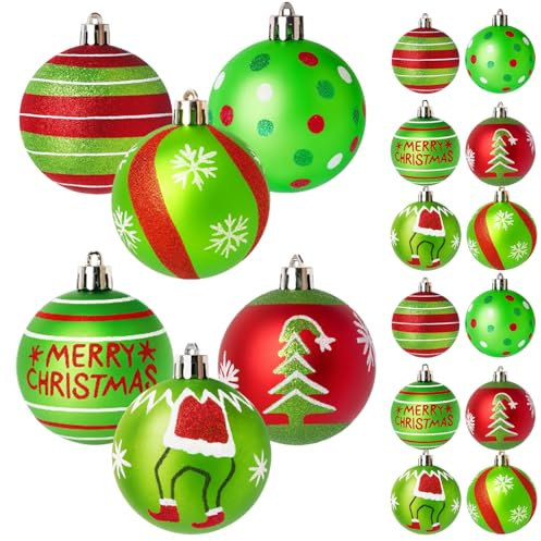 The Grinch Christmas Decorations, 12 Pack Green Grinch Christmas Tree Baubles, 6cm Plastic Christmas Ball Ornaments for Holiday Tree Decorations, Party and Festive Home Decor