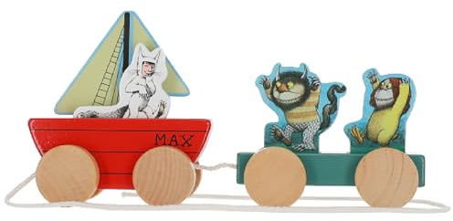 Kids Preferred Where The Wild Things are Wooden Pull Toy - Four Removable Pieces, Cotton Pull String, Ages 12 Months and Up, Max Moishe and Tzippy, Solid Wood, 8 in