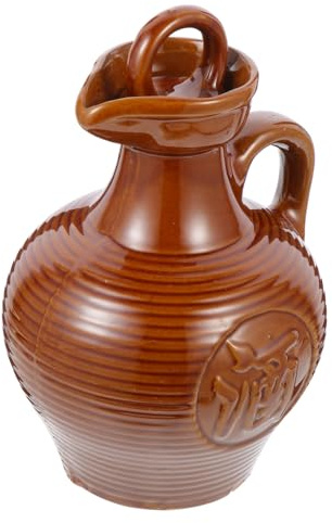 Happyyami Vintage Ceramic Wine Jug High-Temperature Resistant Drinking Kettle for Home and Restaurant Serving Container with Relief Design