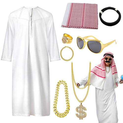 Scheich Kostüm Herren | Naher Osten Dress Up Zubehör - Naher Osten Outfit Herren | für Halloween Cosplay Rollenspiel Karneval Weihnachten Bühnenaufführung