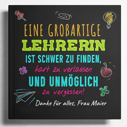 Abschiedsbuch Lehrerin Grundschule personalisiert – Erinnerungsbuch Klassenlehrerin als Abschiedsgeschenk zum Schuljahresende, Geschenk Grundschullehrerin (20 Schüler/Einträge)