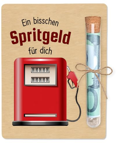 Führerschein Bestanden Geschenk, Tankgutschein 10 x 13cm mit Reagenzglas, Führerschein Geschenk aus Holz, Verpackung für Geldgeschenke Geburtstag - Geschenke zum Führerschein- 18. Geburtstag Junge
