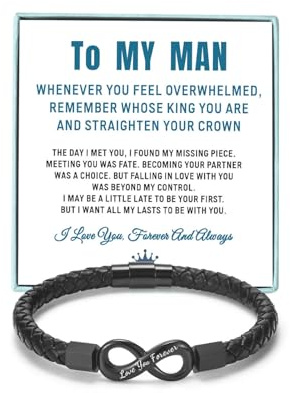 Coolvy Mens Bracelet To My Man Infinity Bracelet for Men Boyfriend Husband Birthday Christmas Valentine Gifts for Him Braided Leather Bracelets (To My Man, Adjustable)