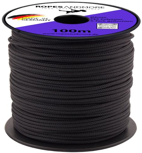 Polyesterseil PES Ø2,5mm-10mm geflochten Polyester Seil Schnur 50m 100m von Ropes and More® (Schwarz, 2,5mm - 100m)