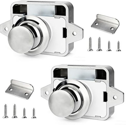 2 Stück Push Lock,Schloss Wohnmobil,Push Button Catch Door Lock Silber | Push Lock Schloss Wohnmobil Metall 15-18mm,Schubladenverschlüsse,Schlüsselloses Druckknopfschloss für Camping,Yachten,RV