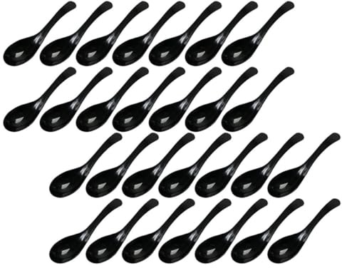 Outanaya Disposable Soup Spoons Black 100pcs Thickened Plastic Single Use Tableware for Takeout Picnic Kitchen Utensils Mixing Spoons for Home and Restaurant Use