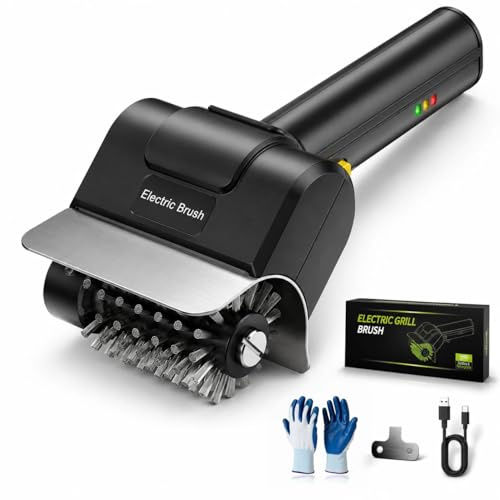 Brosse Électrique pour Barbecue, Brosse de Nettoyage de Gril sans Fil Rechargeable avec tête de Brosse en Acier Inoxydable, Nettoyant BBQ Brosse Electrique Barbecue, 600 TR/Min Idéal pour Homme