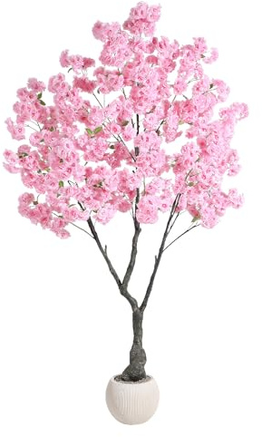 TUFSPRAX Arbre de Cerisier Artificiel avec Fleurs 3D – Plante décorative réaliste, résistante aux UV, Facile d’Entretien, livrée avec Pot – pour Salon, Jardin, Balcon, Bureau – Hauteur au Choix