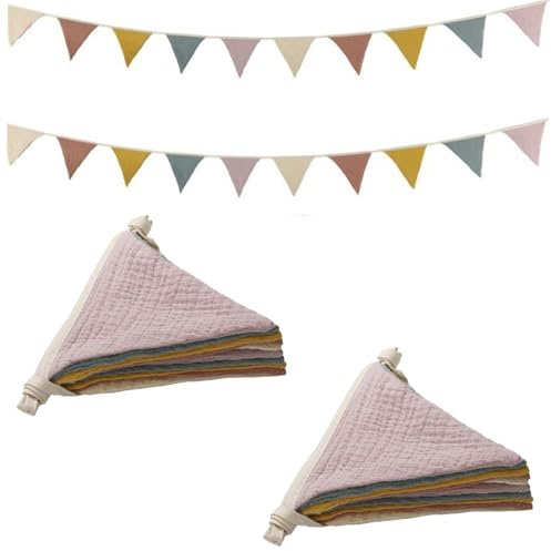 2 Piezas Multicolor Banderines, Cuna Triángulo Colorido Bandera Decoración, Banderines Tela, Guirnalda para Habitación Infantil para Cama Tipo Cabaña, Tienda o Exterior (20 Banderas)