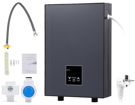 Fafeicy Calentador de Agua sin Tanque Calentador de Agua Eléctrico Compacto de 5500 W con Pantalla Táctil LED de Caliente Instantáneo para Cocina, Baño (Enchufe europeo 220V)