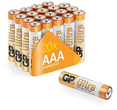 Ultra Alkaline Triple A Batteries, Long Lasting Power - Ideal for Camera, Alarm & Industrial Use - 10-Year Shelf Life - 20 Pack by GP AAA Batteries