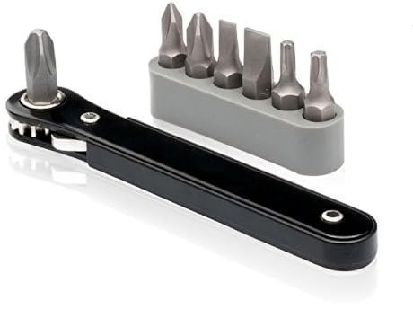 NEIKO 03044A 1/4-Inch Drive Mini Ratchet Screwdriver Set, 8 Pc, Cr-V Steel, Tight Reach, 90 Degree Screwdriver, Low Profile, Close Quarter, Right Angle Offset, Short Phillips, Slotted, Torx Star